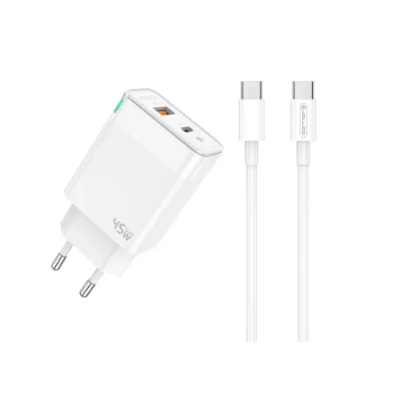 Incarcator retea C107 PD45W QC3.0 cu cablu C - Lightning / Alb